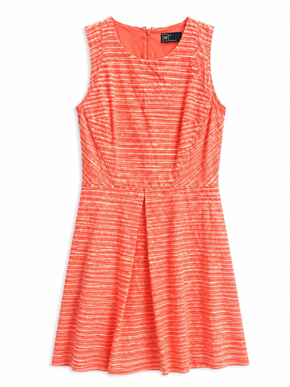 GAP Pink Coral White Stripe Linen Round Neck Sleeveless Fit Flare Dress Size 6